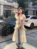 Vevesc Sexy Off Shoulder Ruffles Dress for Women 2024 Summer New Sun Protection Dresses Y2k E-Girl Slim Waist Mid-length Vestidos