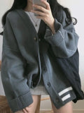 Vevesc Knitted Cardigan Sweaters Women Preppy Style School Warm Tops Knitwear Autumn Korean Fashion Kpop Patchwork