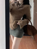 Vevesc Harajuku Fairy Knitted Grunge Sexy Hole Cardigan Streetwear Women's Fur Double Zippers Sweaters Y2k Aesthetic Solid Slim Coats