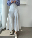 Vevesc  Pleated Skirts Women Solid Spring Summer Simple Sweet A-line Faldas Mujer Korean Fashion Chic Elegant Long Skirt