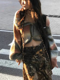Vevesc Grunge Slash Neck Women Cardigans Y2k Aesthetic Loose Vintage Gradient Stripe Sweaters Single Breasted Harajuku Knitwear Female