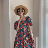 Vevesc Skirt Women's Summer New Large Women's Dress Fat Sister Oil Painting Fragmented Flower Skirt First Love Retro Gentle Dress