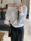 Vevesc  All Match Sweatshirts Women Slash Neck Sexy Slim Office Lady Full Sleeve Autumn Vintage Off Shoulders Daily