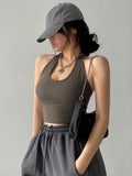 Vevesc Solid Color Sexy Halter Top Women Sleeveless Hanging Neck Crop Tops Casual Basic Slim Backless Tank Top Female Summer