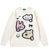 Vevesc Cartoon Kawaii Rabbit Cat Y2k Sueter Mujer Knitted Long Sleeve Women Sweet Pullovers Japanese Dog Print Sweaters Preppy Style