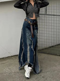 Vevesc Women Vintage Skirts Denim Long Skirt Harajuku Y2k 2000s 90s Aesthetic Streetwear Fashion Korean Style A-Line Jean Skirt Clothes