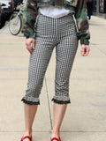 Vevesc  Women s Plaid Capri Pants with Lace Ruffles and Stretchy Cropped Leggings for Summer Casual Wear