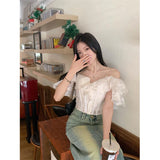 Vevesc Cropped Slash Neck Shirts Women Fashion Black Sexy Off Shoulder Blouses Summer Korean Office Ladies Elegant Slim Crop Tops