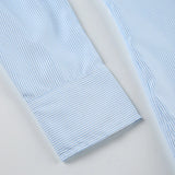 Vevesc  Blue Minimalism Boyfriend Stripe Shirts Women Single Breasted Turn Down Collar Long Sleeve Casual Loose Leisure Simple Clothes