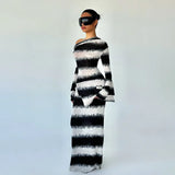 Vevesc Black And White Striped Asymmetrical Dress One Shoulder Long Sleeve Maxi Dresses Fall 2024 Fashion Women Y2K Outfits