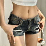 Vevesc Y2k Aesthetic High Street Swexy Popular Denim Short Pant Euramerican Low Waist Vintage Hole Design Mini Short Punk Summer Bottom