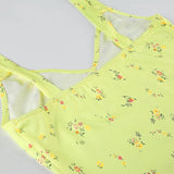 Vevesc  Yellow Floral Print Summer Vacation Beach Dresses For Women Sleeveless V Neck Elegant Sexy Boho Mermaid Dress
