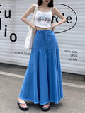 Vevesc Women Denim Blue Long Skirt Harajuku Y2k 2000s Vintage Skirts 90s Aesthetic Streetwear Fashion A-Line Jean Skirt Clothes