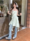 Vevesc  Design Fashion Tank Dresses Irregular Tassel Ruffles Patchwork Sleeveless Plaid Dress French Sweet Aesthetics Women's Clothing