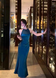 Vevesc  Luxury Solid Womens Long Dresses Sexy Elegant Ruffles Blue Chic Evening Dress Slim Fit Whit Canisole Green Mermaid Vestidos