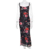 Vevesc  Retro Floral Dress Women Elegant Summer Slim Sleeveless Backless Long Dresses Female Party Temperament Maxi Dress Woman