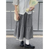 Vevesc Japanese Style Plaid Long Skirt Women Kawaii Sweet Ruffle Midi Skirt Fashion Preppy Style A-line Cutecore Casual Skirts