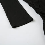 Vevesc  Black Slim V-Neck Low-Cut Long Sleeve Dresses Sexy Basic Women 2024s New Clothes Tierred Ruched Short Vestido