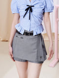 Vevesc Korean Fashion Mini Skirt Shorts Women Grey High Waist A-line Folds Preppy Style Short Skirt Summer School Uniform Girl