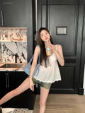 Vevesc Sweet Fashion V-neck Lace White Camisole Tops Mujer 2024 Summer New Vest For Women Y2k E-Girl Sleeveless Loose Tank Top