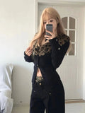 Vevesc Detachable Leopard Print Fur Collar Tops Mujer Autumn Winter New Slim Fit Sweaters  Black Long Sleeve Cardigan Women