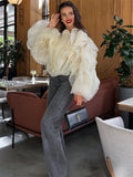 Vevesc Patchwork Ruffled White Shirts Fashion Elegant For Women High Waist Long Sleeve Casual Streetwear Ladies Blouse Top 2024