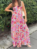 Vevesc  Elegant Off-Shoulder Maxi Dress with Boho Floral Print and Lace-Up Back Detail for Summer Wedding Party or Vacation Beachwear