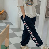 Vevesc Side Striped Bow Drawstring Sweatpants Women High Waist Baggy Pants for Girls Y2k Streetwear