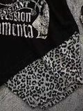 Vevesc Vintage Patchwork Leopard  Y2k Aesthetic Tops Gothic Skull Print Slim T-shirt Women Harajuku Irregular Streetwear Shirts Femme