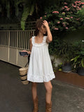 Vevesc Women Casual Sleeveless Ruffles Mini Dress White Boho Beach Sundress Cute Girl Home Dresses Loose Summer Dress Oversized