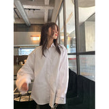 Vevesc Streetwear White Shirts Women Korean Oversized Long Sleeve Blouses Fashion Elegant Letter Patchwork Casual Chic Tops New