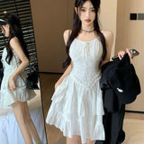 Vevesc White Ruffles Short Dresses Women's Elegant Sweet Sleeveless Mini Dress Korean Style Female Fashion Summer 2024  Casual