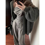 Vevesc Autumn New Streetwear Sexy Backless Irregular Long-sleeved T-shirt Women + Loose Casual Wide-leg Pants Two-piece Suit