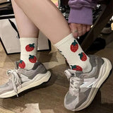 Vevesc Women Socks Kawaii Strawberry Harajuku Funny Sweet Cotton Cute Happy Socks White Ladies Novelty Girls Christmas Gift Calsetines