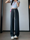 Vevesc  High Waisted Wide Leg Pants Women Thin 2025 New Casual Loose Black Summer Pants Fashion Elastic Drawstring Straight Suit Pants