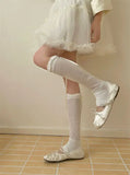 Vevesc  Ballet Calf Leg Covers Bow Japanese Style Sweet JK Lolita Long Socks for Women Slimming Mid Tube Pile Socks Leg Warmers