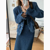 Vevesc Elegant Fashion Long Sleeve Denim Coat Women+ Y2k High Waist Mid-length Loose Skirts 2024 Early Autumn New Two Piece Sets