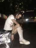 Vevesc Japanese Y2k T-shirt Aesthetics 2000s Graffiti Tops Harajuku Graphic Print Short Sleeve Tshirt E-girls Goth Tees Grunge
