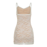 Vevesc  Fashion Lace Sheer Sexy Camisole Dresses Sleeveless Skinny Simple Hotsweet Elegant Mini Dresses