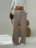 Vevesc  Simple Fake Two Loose Wide Leg Pants Spring and Summer Women Fashion High Waist Lace Up Design Interview Office Casual Pants