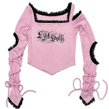 Vevesc Y2k Aesthetic Personality Asymmetical Off The Shoulder Japan Punk Tops Harajuku Patch Work Lace Slim Hole Shirts Gothic Clothes