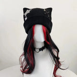 Vevesc Autumn Winter Y2k Subcultural American Five Pointed Star Print Hat Harajuku Girl Cat Ear Gothic Solid Streetwear Punk Caps