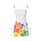 Vevesc Flowers Print Strapless Mini Dresses Casual Vacation Outfits For Woman 2024 Cute Summer Dress Women Y2K Clothes