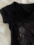 Vevesc Y2k Aesthetic Flower Printing Women Grunge T-shirts Vintage Slim Harajuku Causal Black Tshirts Summer Bottoming Crop Tops