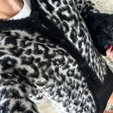 Vevesc Fashion Casual Lepard Knitted Sweater Cardigan For Women Loose Long Sleeve Retro Single Breatted Sweater Autumn Outwear