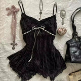 Vevesc  New Fashion Summer Euramerican Harajuku Punk Tank Tops Y2k Constrast Color High Street Print Girl Camisole Pleated Clothes