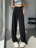 Vevesc  Grey Suit Pants Women's Summer 2025 New High Waist Straight Wide-leg Pants Leisure Loose Fashion Versatile Black Women Pants