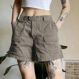 Vevesc y2k Women Grey cargo denim Shorts Summer mid waist Fashion loose pocket Casual jeans vintage All match ins tide streetwear