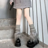 Vevesc Lolita Kawaii Fur Warm Leg Warmers Harajuku JK College Style Knitted Warm Socks Over Knee Boot Cuffs Wide Leg Socks