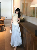 Vevesc  New Chinese Style Women Clothing Spring/Summer Sleeveless Slim Fit Top A-line Long Skirt Set Two Piece Set Women Outfits